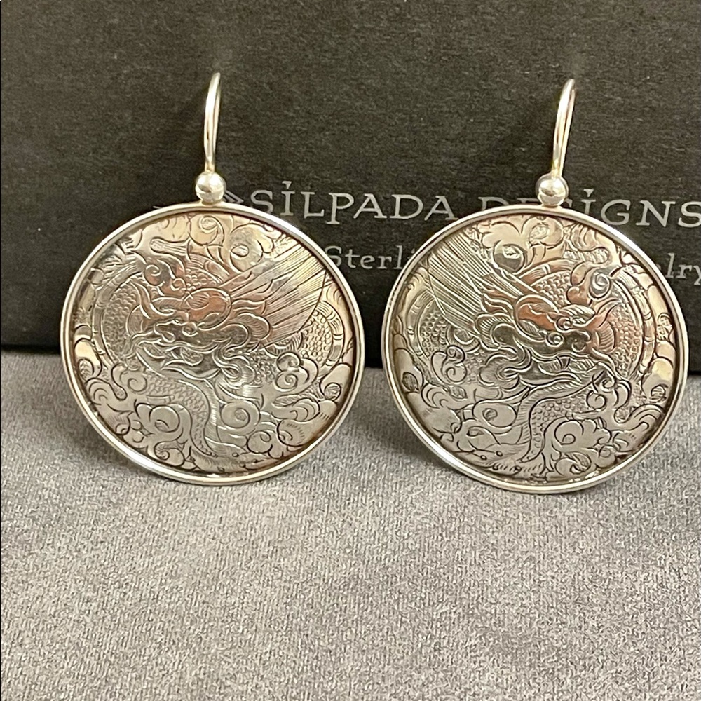 Silpada Sterling Silver Asian Dragon Earrings.